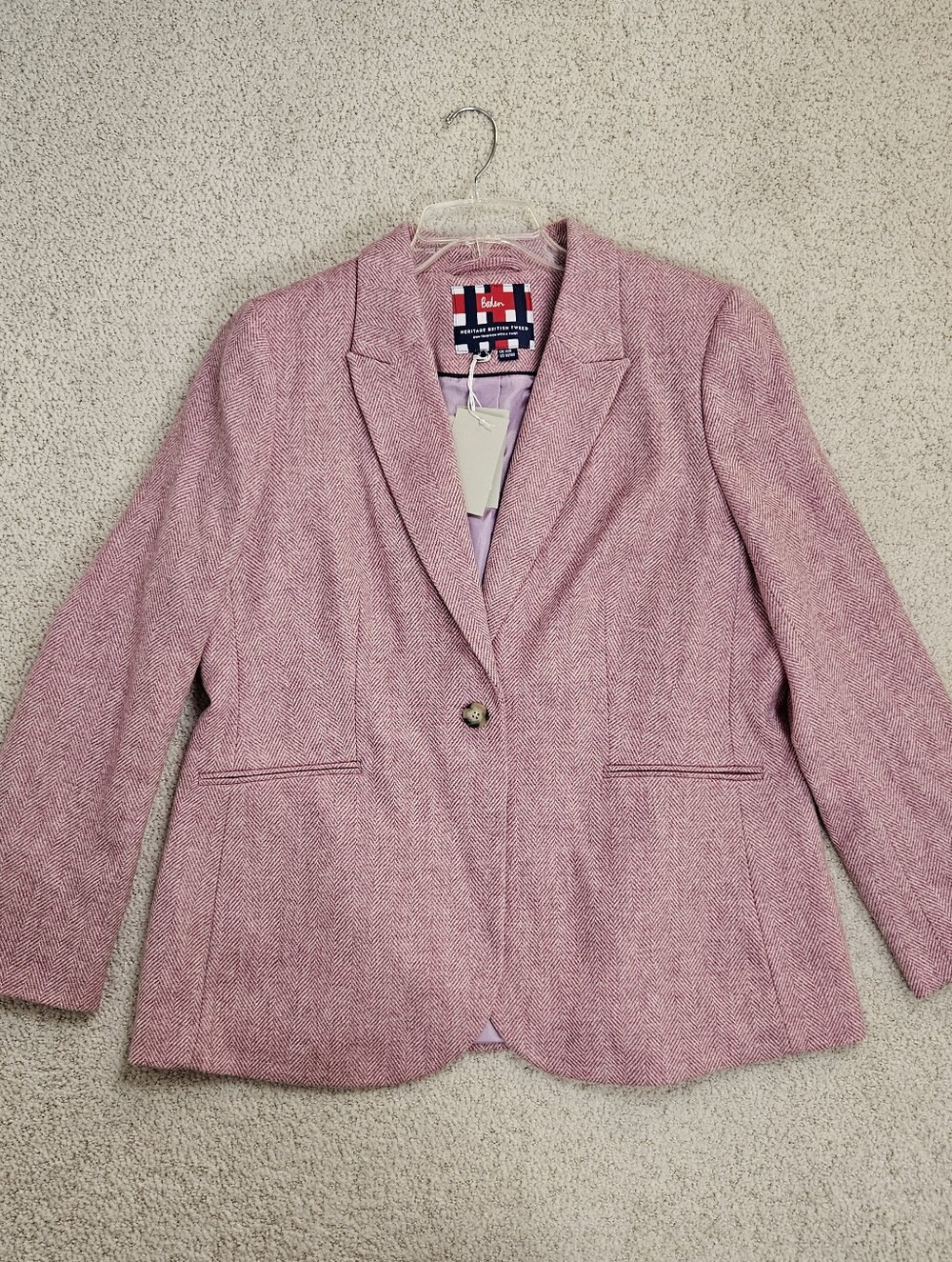 Boden Heritage Tweed Blazer Pink Houndstooth Womens Wool Career Office